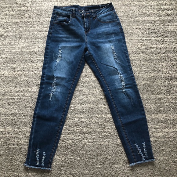 Shishangfang Denim - Stylish Ripped Hole Skinny Jeans Stretch Denim
